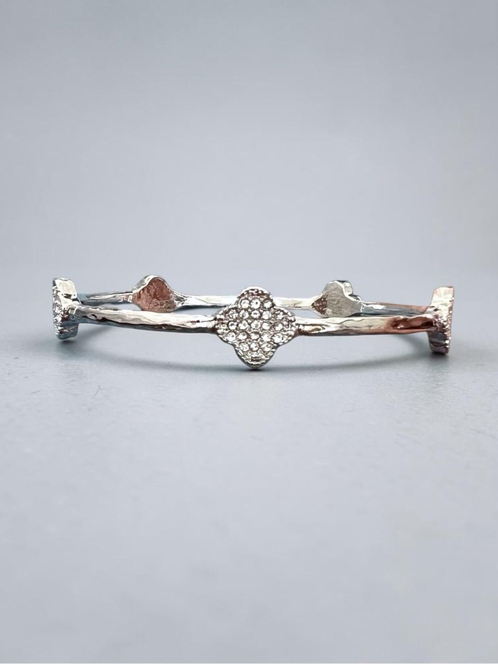 NEW Designer Inspired Clover Silver Tone Rhinestone Bangle